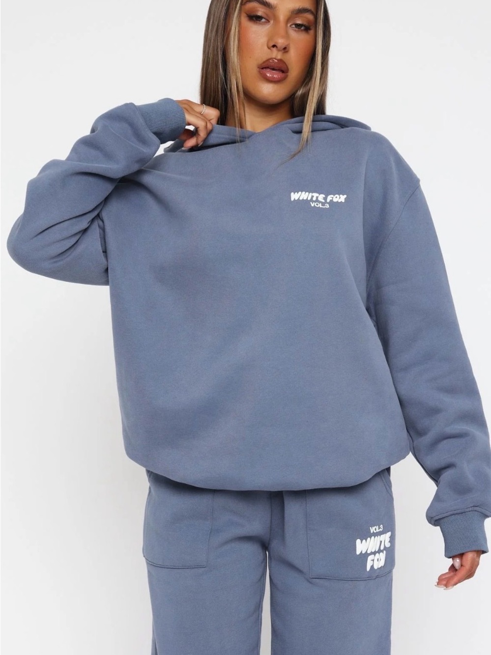 White Fox Boutique Slate Blue Logo Hoodie and Sweats Set